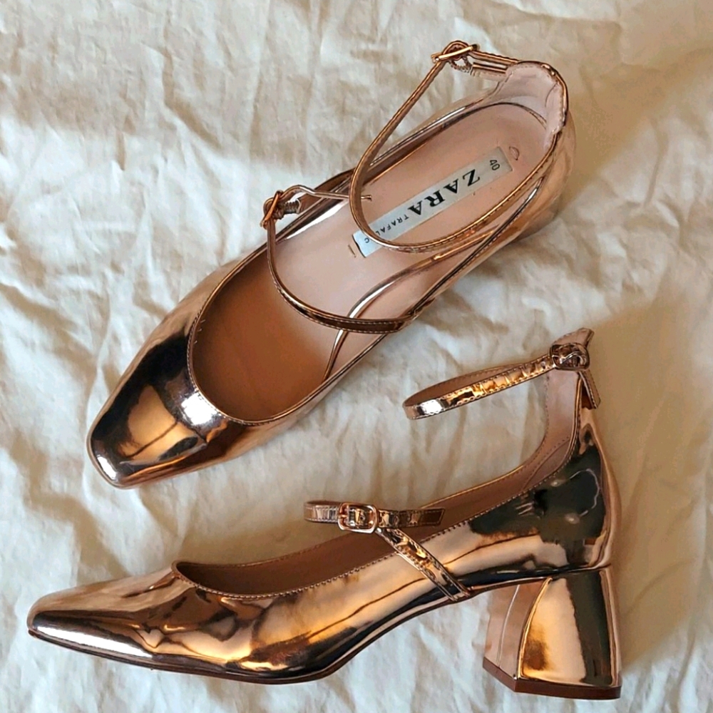 Rose gold Zara block heels sz 40 9